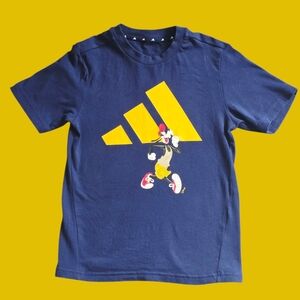 Adidas Kids Navy Tee with Bold Yellow Graphic